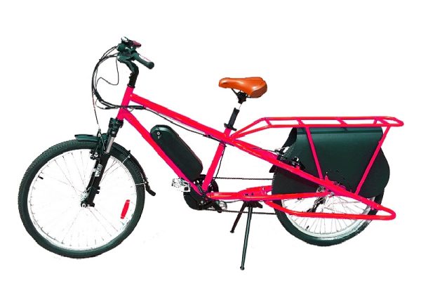 Long tail cargo family bike with passenger seat